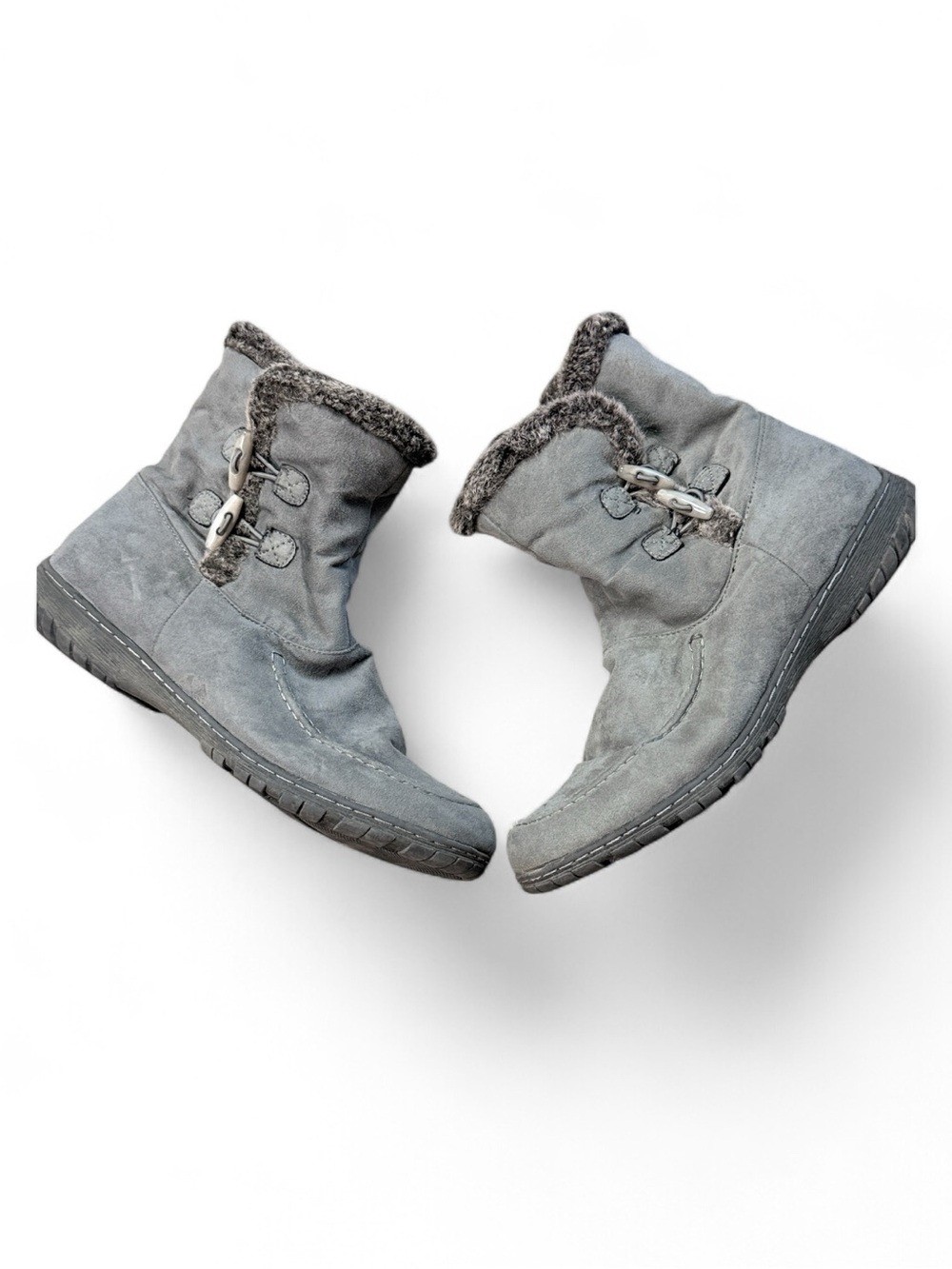 Naturalizer Gray Faux Suede Fleece-Lined Ankle Boots with Toggle